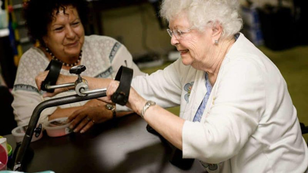 Residents interacting and laughing with each other