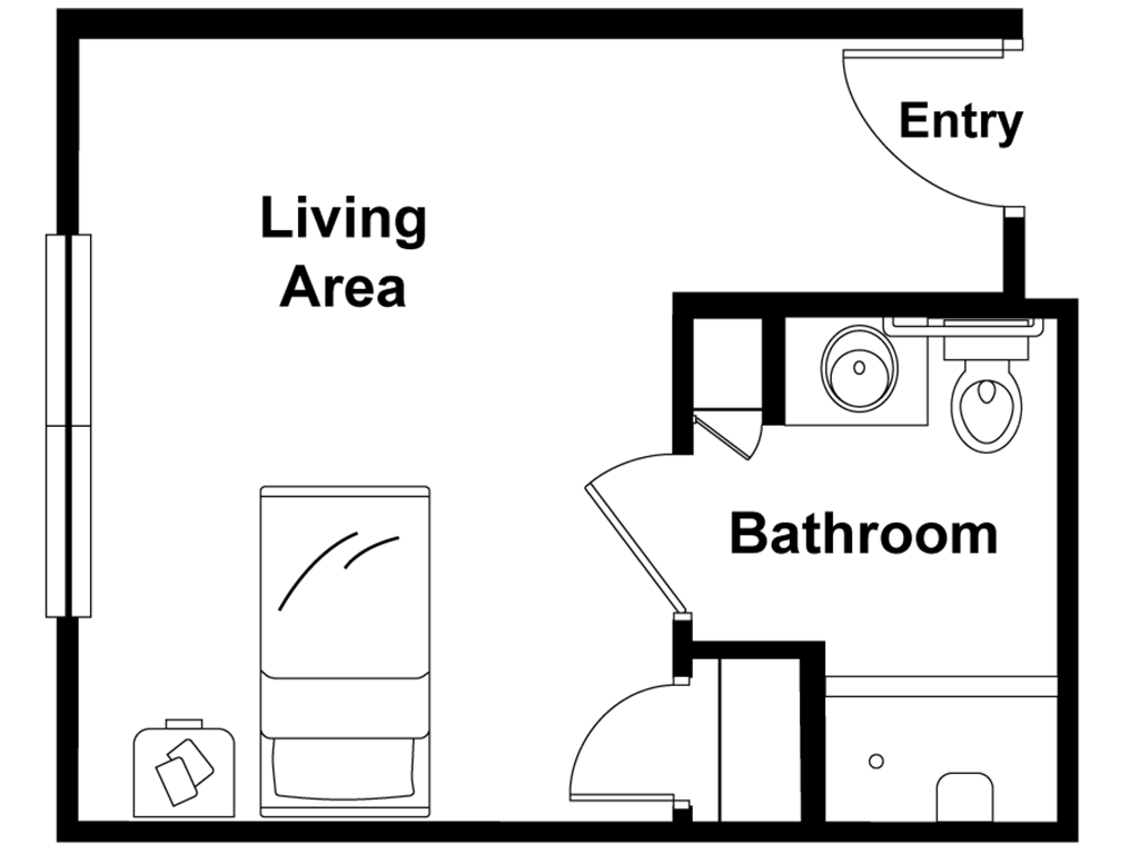 Studio ADA Floor Plan, 260 sq ft